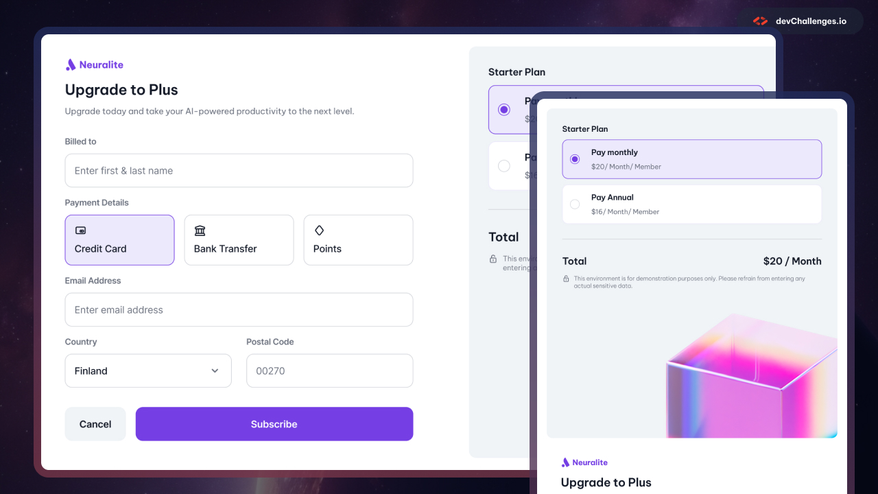 Subscription Checkout Page Challenge | HTML & CSS project | devChallenges