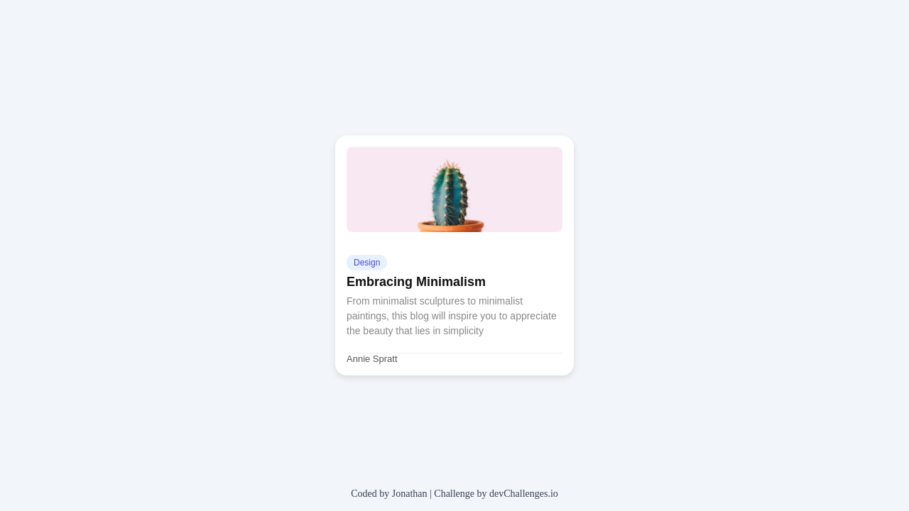 Minimal Blog Card by Jonathan Cardona | devChallenges